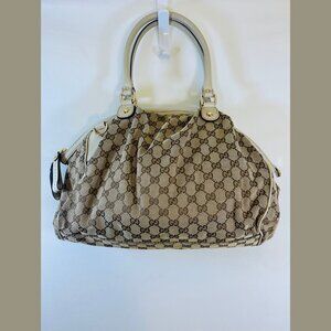 Tan Gucci GG Canvas Sukey Satchel Tote Bag